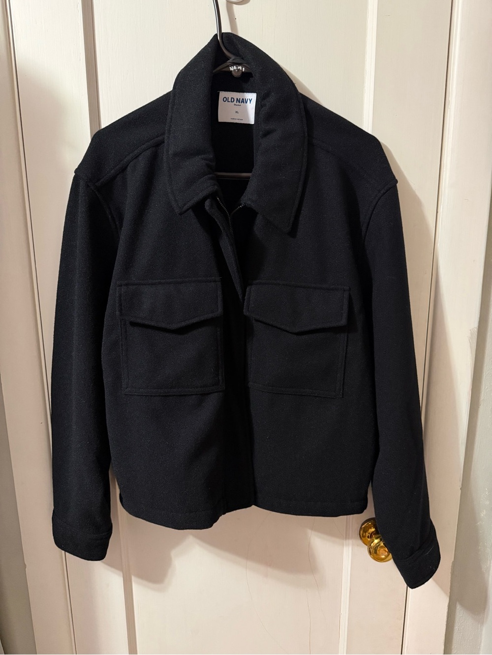Old Navy Black Shacket Jacket XL Relaxed Zip Front Wool-Look Shirt Jacket